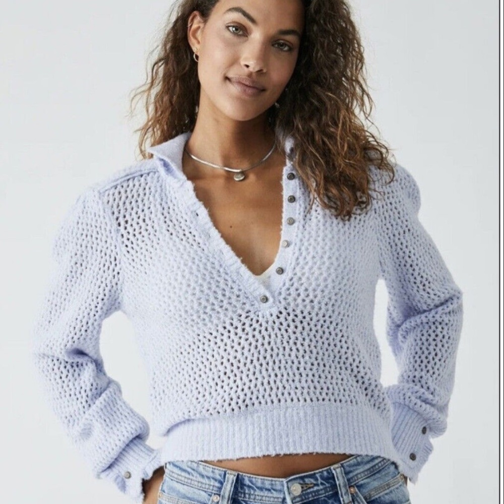 Free People Snow Drift Open Knit Sweater - XS NWT Lavender